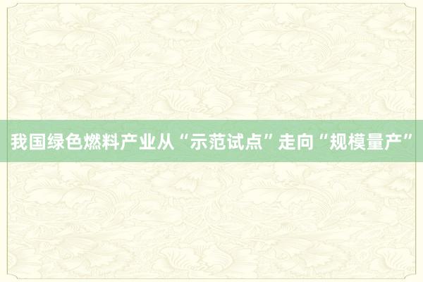 我国绿色燃料产业从“示范试点”走向“规模量产”