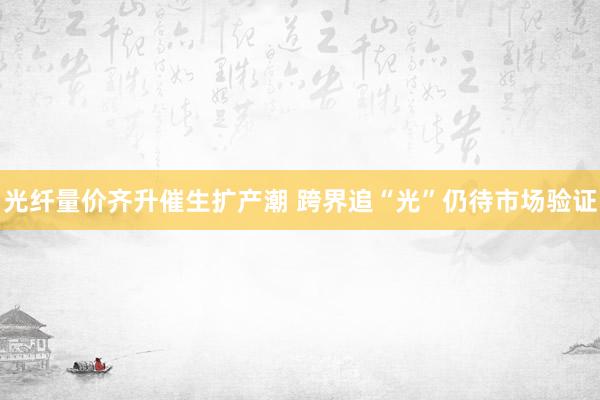 光纤量价齐升催生扩产潮 跨界追“光”仍待市场验证