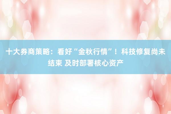 十大券商策略：看好“金秋行情”！科技修复尚未结束 及时部署核心资产