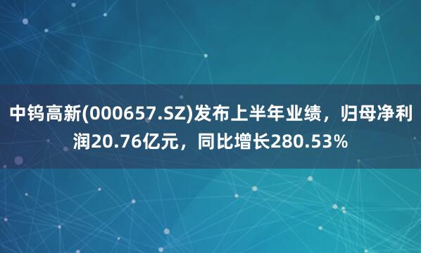 中钨高新(000657.SZ)发布上半年业绩，归母净利润20.76亿元，同比增长280.53%