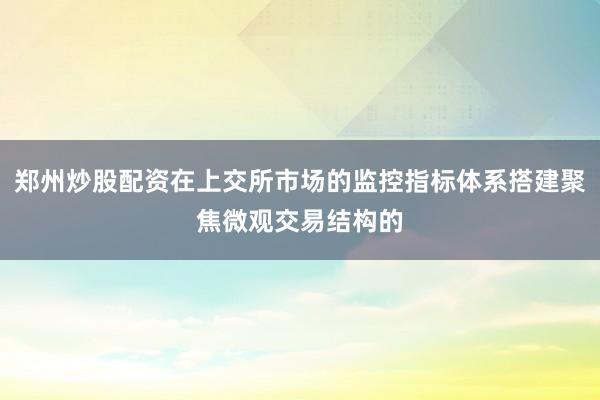 郑州炒股配资在上交所市场的监控指标体系搭建聚焦微观交易结构的