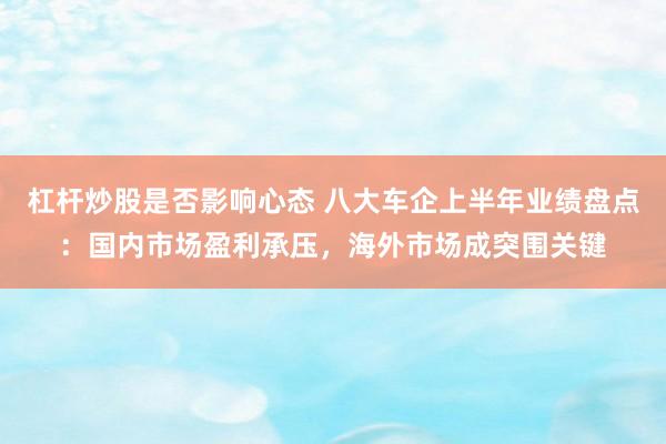 杠杆炒股是否影响心态 八大车企上半年业绩盘点：国内市场盈利承压，海外市场成突围关键