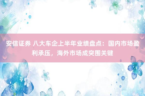 安信证券 八大车企上半年业绩盘点：国内市场盈利承压，海外市场成突围关键