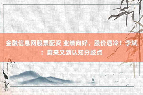 金融信息网股票配资 业绩向好，股价遇冷！李斌：蔚来又到认知分歧点