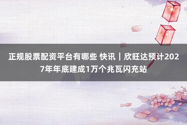 正规股票配资平台有哪些 快讯｜欣旺达预计2027年年底建成1万个兆瓦闪充站